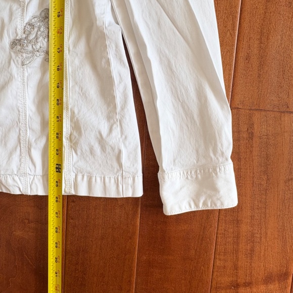 WHBM White Denim Jacket w/ Silver Floral Embroidery Womens 8 Vintage - Picture 3 of 15